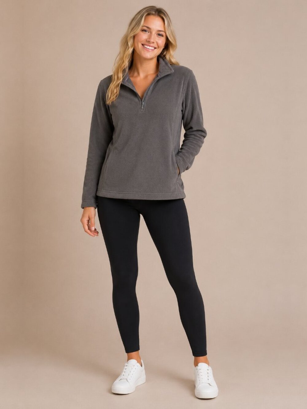 2/$30 Lands' End Fleece Anorak Sweatshirt Quarter Zip Olive XL #A2195